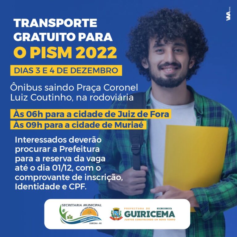 PREFEITURA IRÁ DISPONIBILIZAR TRANSPORTE GRATUITO PARA O PISM 2022