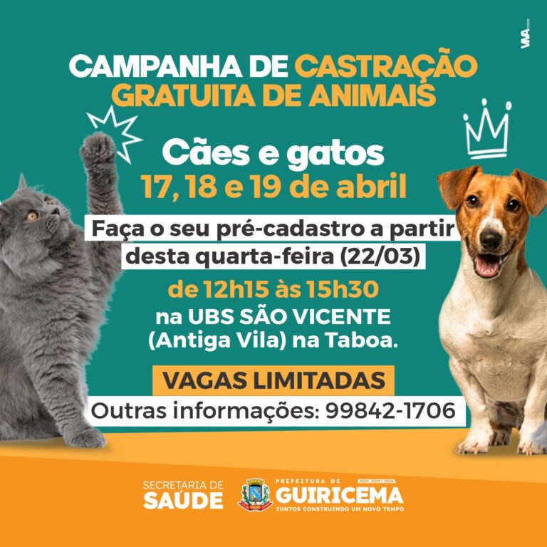#SAÚDE | CASTRAÇÃO GRATUITA DE ANIMAIS